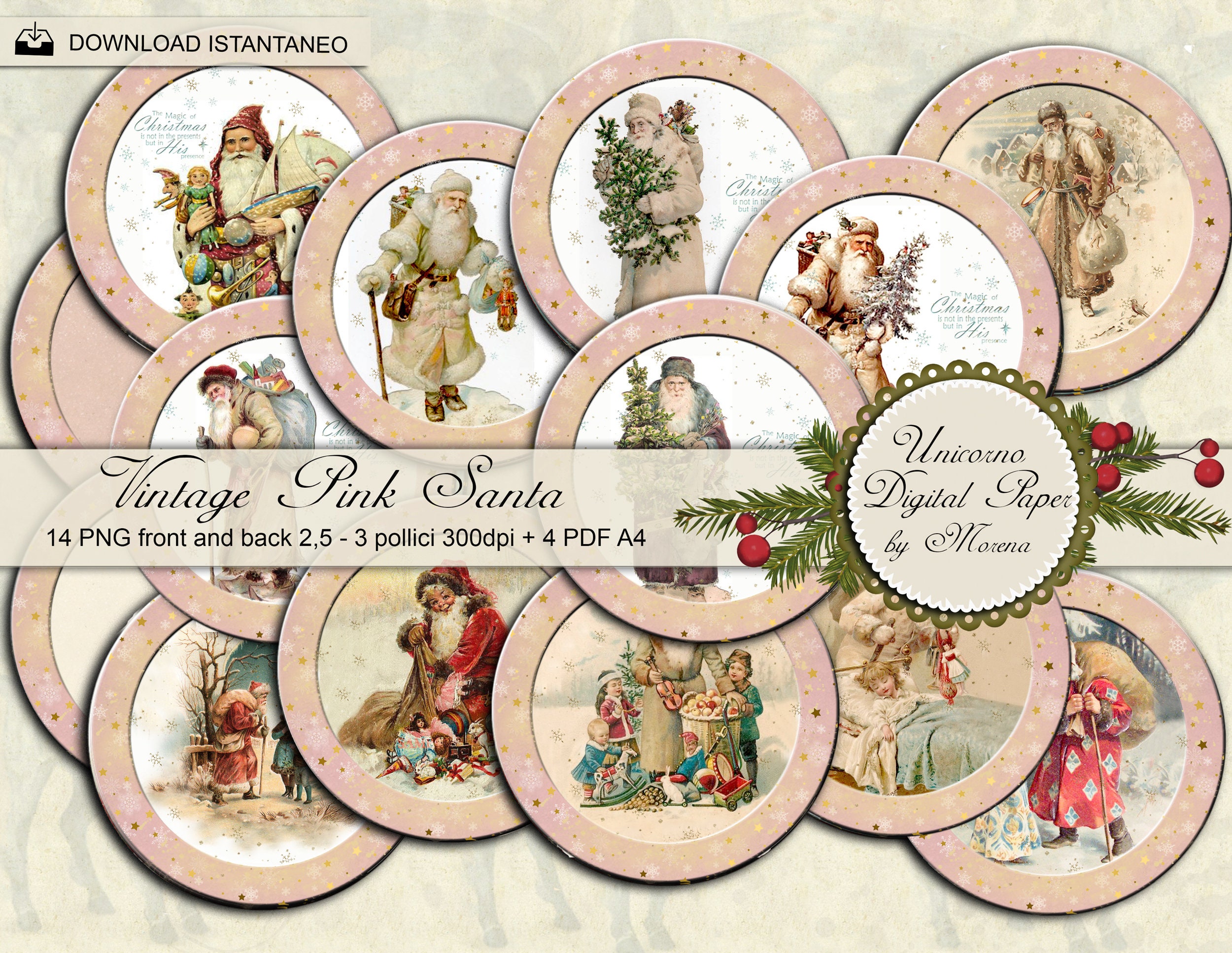 christmas circles 2,5 / 3 inch, santa claus journals, scrapbook