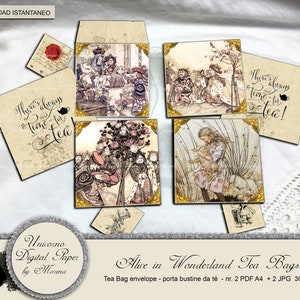 ALICE in Wonderland printable TEA BAGS, tea bag digital paper