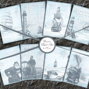 Impresiones marinas vintage, papel de álbum de recortes, cartas náuticas de pesca