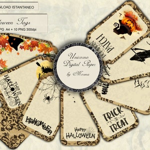 Halloween TAG, Carta digitale stampabile, A4, junk journal kit, ephemera