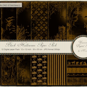GOTHIC Halloween Paper Pack, Scrapbook, Papier numérique 12 x 12 pouces imprimable, Noir Halloween