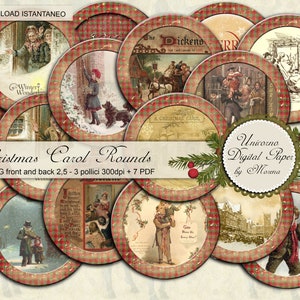 CHRISTMAS CAROL rounds, Christmas card, Tondi Natale e Tag natalizie, PNG 3 inch, stampabili, instant download