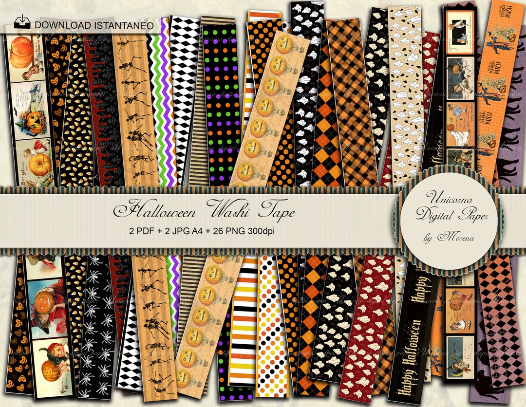 Halloween Printable Washi Tape Strips and Borders, 26 Digital Designs ...