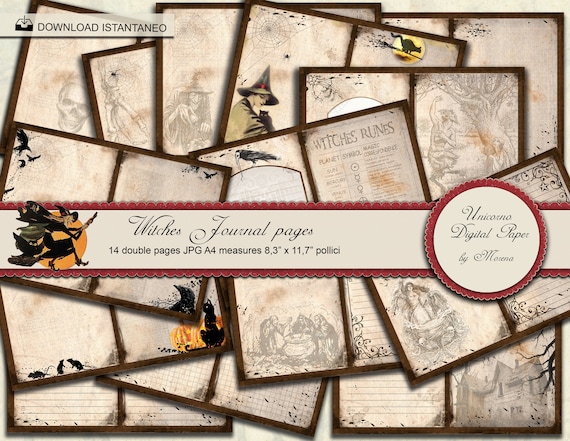 Witches Journal Kit, Gothic Digital paper, Scrapbooking, Agenda stampabile, Diario