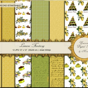 LEMON-Digitalpapierpaket, Scrapbooking-Alben, Zitronen- und Kuchendrucke, Sommerpapiere