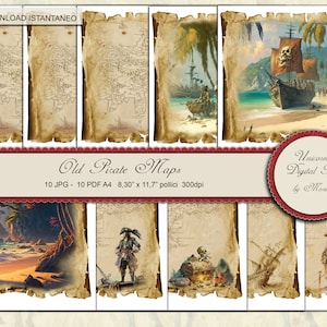 Alte Piratenkarten, Piraten-Scrapbook-Papier, digitales Papierpaket im A4-Format