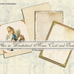Alice in Wonderland  5x7 inch. printable Menu and envelope,  INSTANT DOWNLOAD