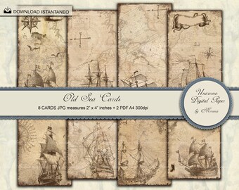 Vintage-Marinedrucke, Sammelalbumpapier, Seekarten zum Angeln