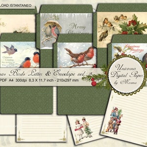 Printable Christmas Stationary digital set, Christmas Birds letter & envelope, Lettere per Babbo Natale stampabili