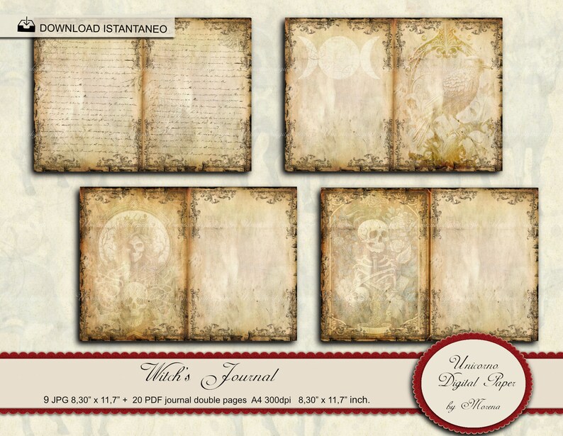 Witches Journal Kit, Magic Junk Journal, Digital collage sheet gothic journal printable image 6