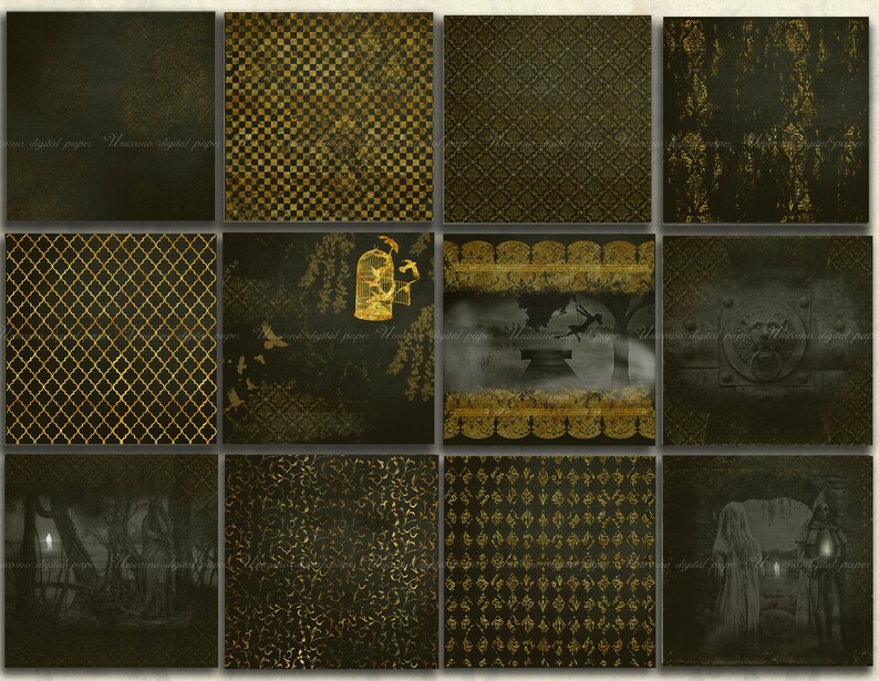 GREEN GOTHIC Digital Paper Scrapbook Paper Gothic Printables Etsy