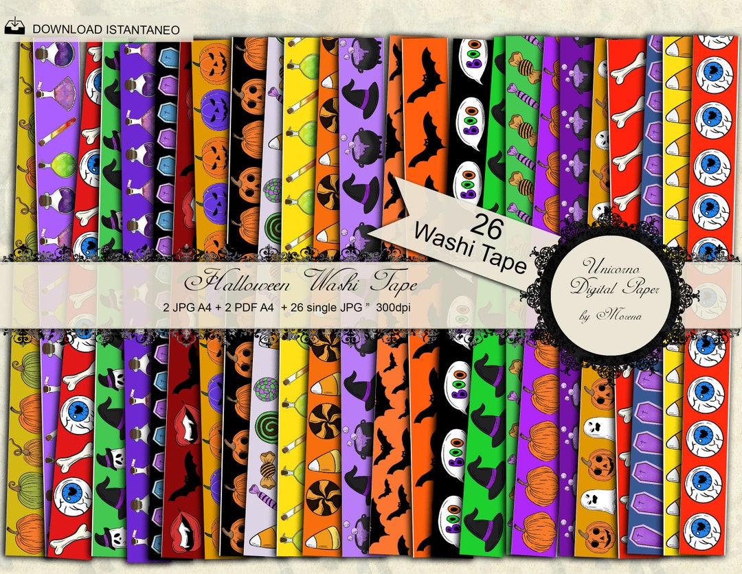 Halloween Printable Washi Tape Strips and Borders, 26 Digital Designs ...