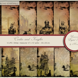 Castles and Knights Digital Paper, Carta digitale stampabile, Carte per scrapbook in stile gotico