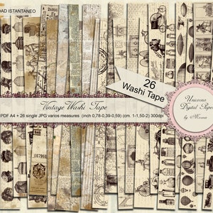 VINTAGE digitale afdrukbare Washi-tapes voor planner of dagboek, 30 verschillende vintage-stijlontwerpen