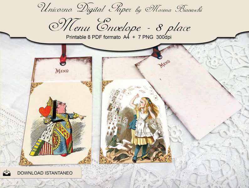 Alice in Wonderland 8 Printable Menu and Envelope Template - Etsy