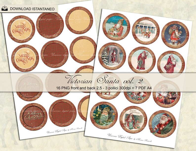 Christmas Circles 2,5 / 3 inch, Santa Claus, Journals Stickers, Scrapbook Tag and Label, Scottish Christmas rounds image 3