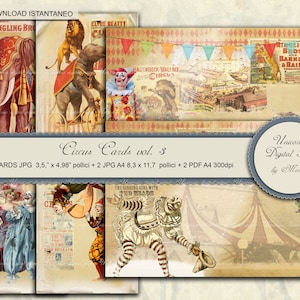 Vintage circus Paper pack, Digital Paper, Printable Pattern 3,5x5 inch.