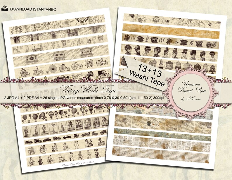 Vintage Washi Tape Printable Strips and Borders 30 Designs - Etsy