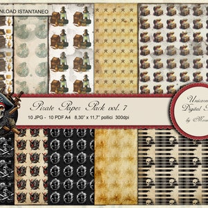 Paquete de papel piratas vol. 7, Inserciones para diarios, papel para impresión y álbumes de recortes, paquete de papel digital en formato A4