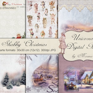 Santa paper, Holiday papers, CHRISTMAS digital papers, Christmas Scrapbook papers, Victorian Christmas Angels, Christmas background, Village
