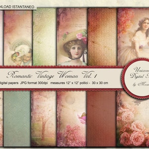 Romantic scrapbook paper, Carta digitale, LOVE, Scrapbooking, San Valentino, lovers, Vintage couple, retrò,