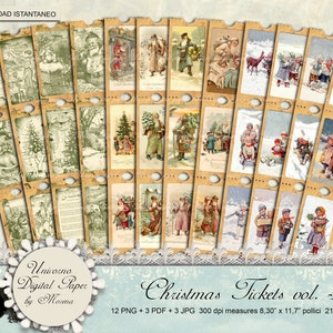 CHRISTMAS TICKETS, Junk Journal Kit, Printable Ephemera,  Vintage, Cards, Embellishment, Scrapbook