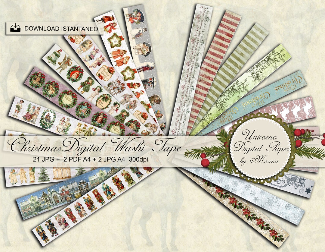 Christmas Printable Washi Tape Strips and Borders, 21 Digital Designs ...