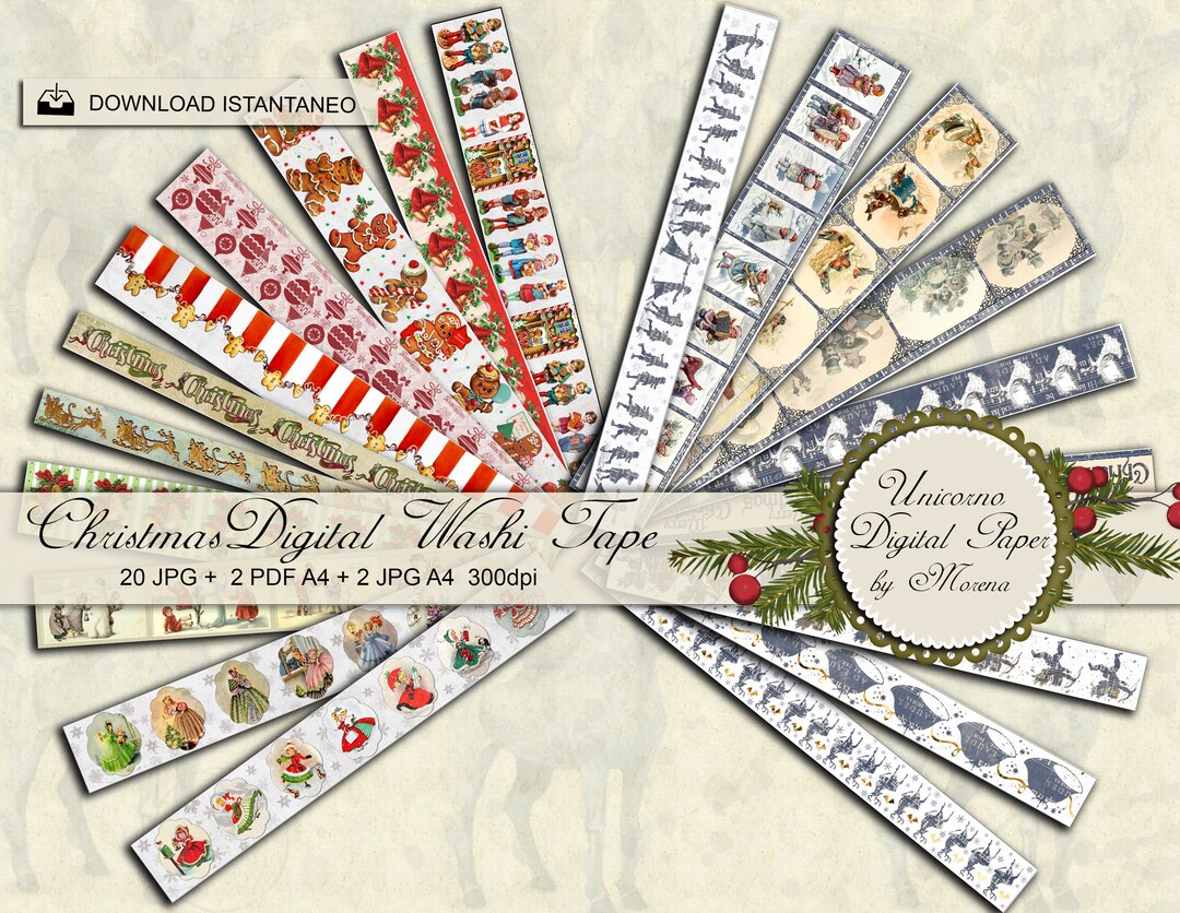 Christmas Printable Washi Tape Strips and Borders, 21 Digital Designs ...