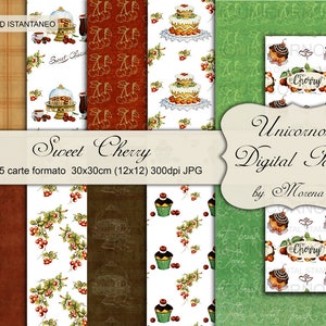 SWEET CHERRY digital paper, scrapbook cake paper, cake background, Bakery Digital Paper Pack, Patterns Printable, cupcake, Chocolate pattern
