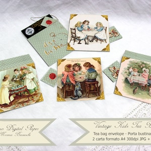 TEA BAG ENVELOPES printable, Vintage Kids Tea Party, Tea bag Holder