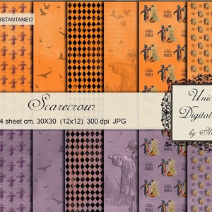 Scarecrow paper, Halloween decorations, digital paper for your creations.