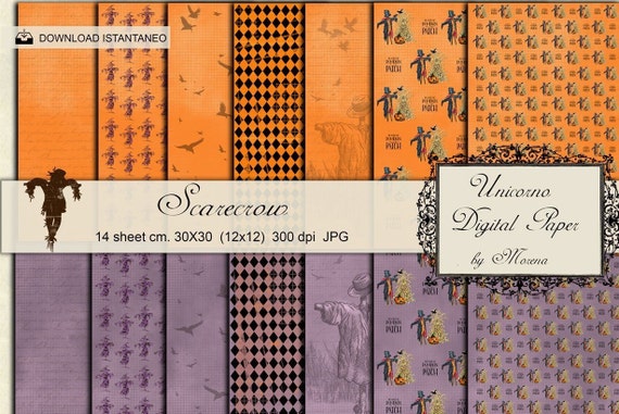 Scarecrow Paper Halloween Decorations Digital Paper For Your Etsy