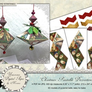 Christmas Digital paper Pack, modelli 3D di palline piramidali stampabili, Palline Natalizie, Santa Claus