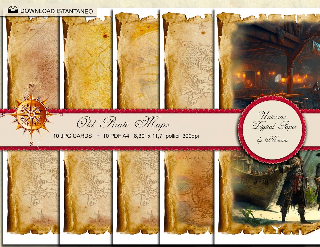 Pirate Paper Pack, Old Pirate Maps, A4 Digital Sheets, Vintage Maps and ...