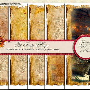 Alte Piratenkarten, Piraten Scrapbook Papier, digitales Papierpaket A4 Format