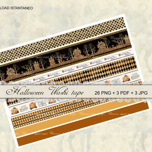 Halloween Printable Washi Tape Strips and Borders, 26 Digital Designs ...