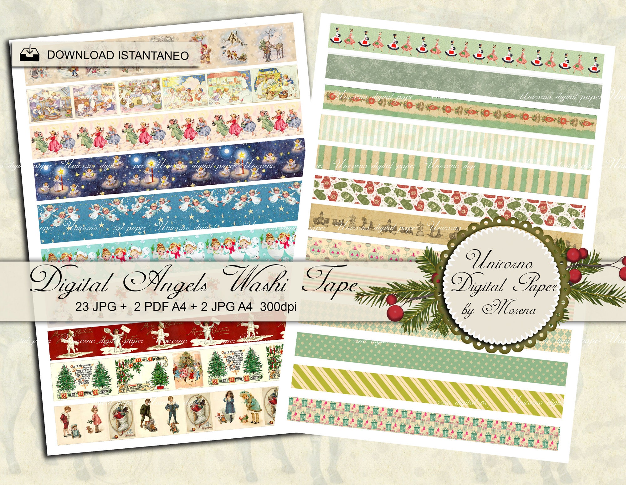 Christmas Printable Washi Tape Strips and Borders, 23 Digital Designs ...