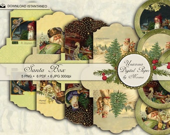 Christmas Box printable, Christmas gift Box and Circle Tag