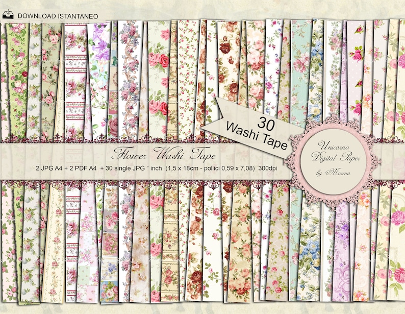 Flowers Printable Washi Tape Strips and Borders 30 Designs - Etsy