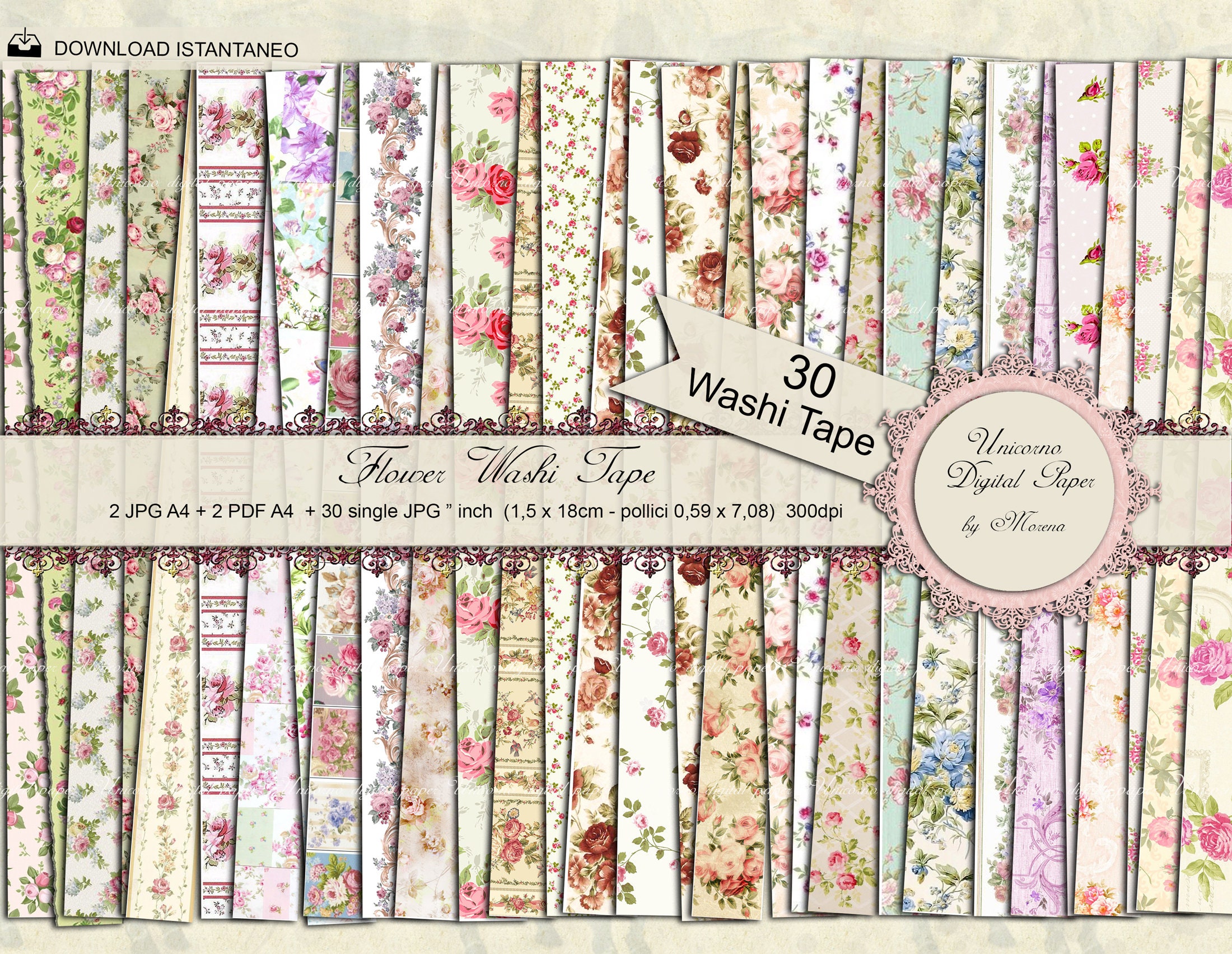 Faux Washi Tape 2 DIGITAL Download Printable Collage Sheet for