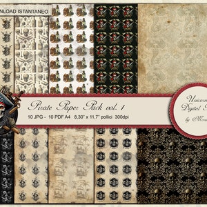 Paquete de papel piratas, papel de impresión y scrapbook, paquete de papel digital formato A4