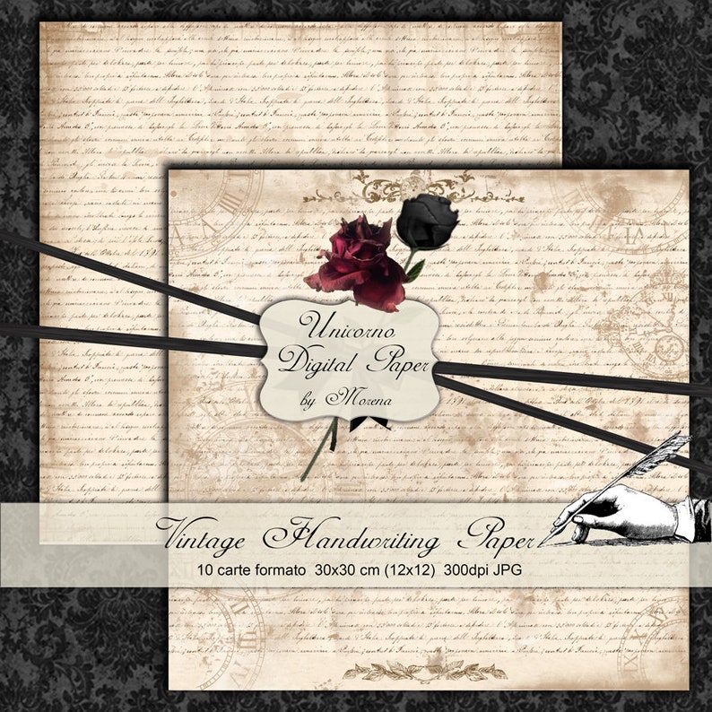 Scrapbook PAPERS handwritten Vintage effect Printable format 12" x 12" image 2