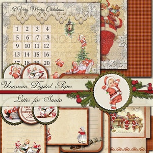 SANTA LIST, LETTER, Envelope, Template, digital paper, Advent Calendar, Christmas cards, scrapbook, Calendario avvento, biglietto portasoldi