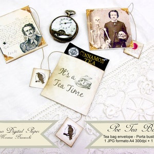 EDGAR ALLAN POE, Teebeutel, druckbare digitale Teebeutel, Teebeutelhalter, Umschlag-Teebeutel, leere Teebeutel, Kräuterteebeutel