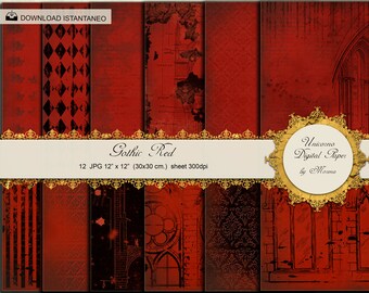 RED GRUNGE GOTHIC digital paper, scrapbook paper, gothic printables