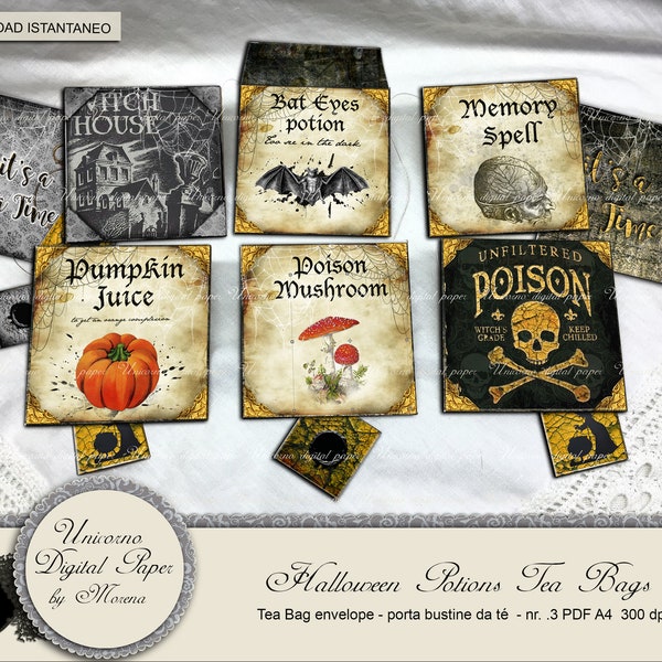 HALLOWEEN Potions Tea Bags, tea bag holder, tea envelope printable, instant download