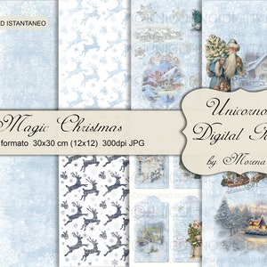 Digitales Papier, MAGIC CHRISTMAS, VIKTORIANISCHER Weihnachtsmann, Weihnachtsmann, Winterkarte, Schlitten, Anhänger, Etiketten, Etikette, Vintage, Karte