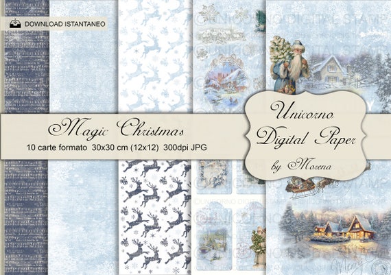 Carta Digitale, MAGIC CHRISTMAS, VICTORIAN Santa, Babbo natale, Winter card, slitta, Tag, Labels, Etichette, Vintage, card
