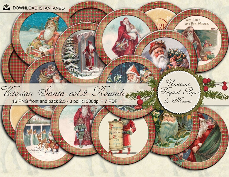 Christmas Circles 2,5 / 3 inch, Santa Claus, Journals Stickers, Scrapbook Tag and Label, Scottish Christmas rounds image 1