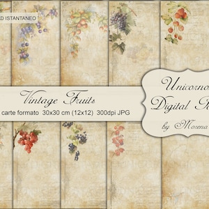Vintage fruit prints, Digital paper for scrapbooking